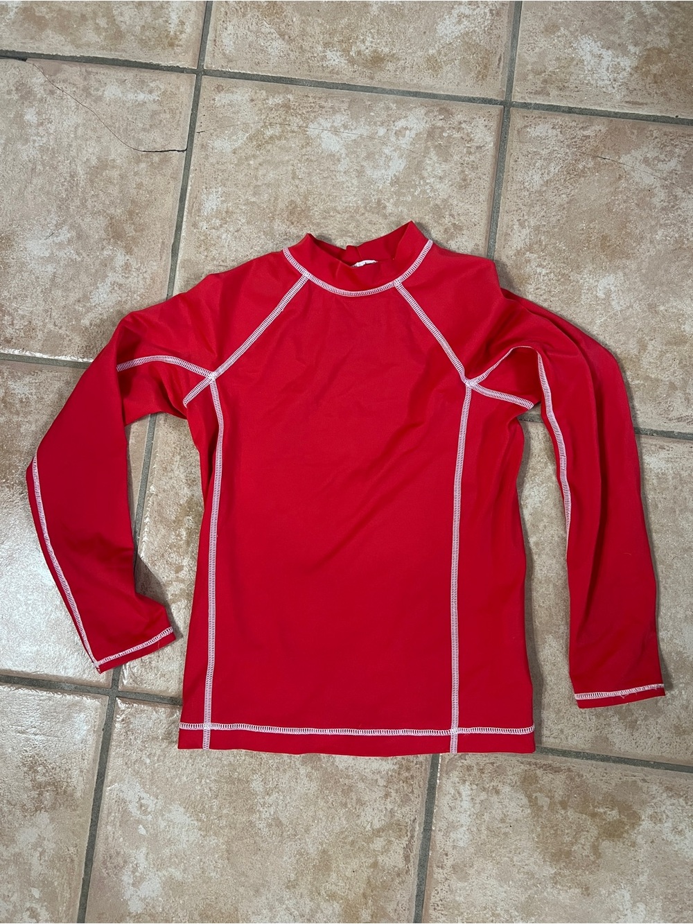 Lands End 5/6 red long sleeve rash guard swim